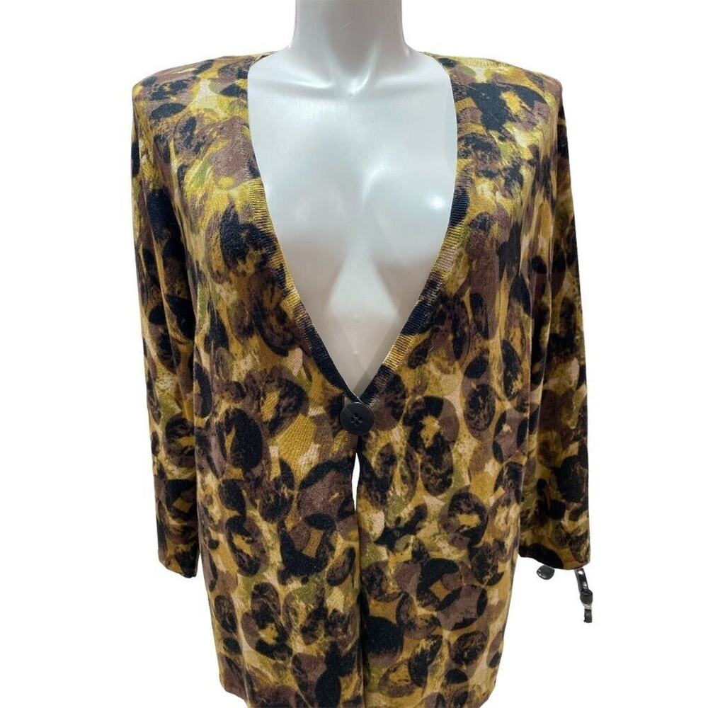 2X ZoZo Single Button Abstract Print Cardigan Brown Green